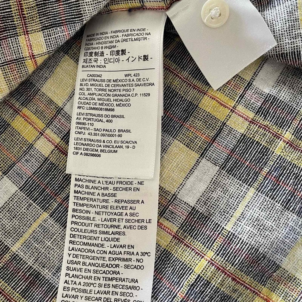 Levi's Standard Fit Short Sleeve Button Up Shirt Multicolor Plaid Mens XXL Linen - Picture 5 of 8